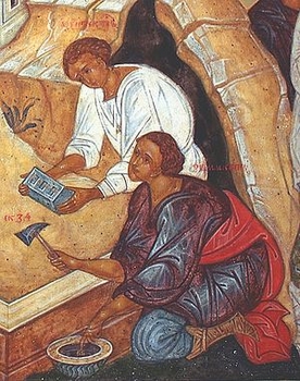 Землекоп. Деталь клейма иконы Новорусская Богоматерь