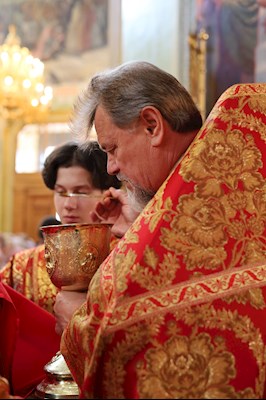 Епископ Тарасий совершил Божественную литургию в Покровском соборе г. Саратова, у ковчега с мощами святого великомученика Георгия Победоносца