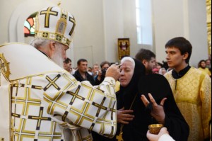 Митрополит Лонгин сослужил Святейшему Патриарху Кириллу во время малого освящения Вознесенского собора Вознесенского женского монастыря Тамбова и всенощного бдения