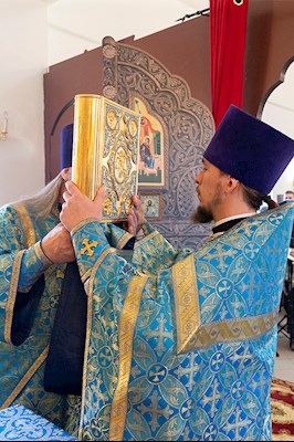 Божественная литургия в храме в честь Владимирской иконы Божией Матери с. Багаевка