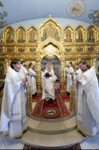 Крещальная литургия в Свято-Троицком кафедральном соборе города Саратова