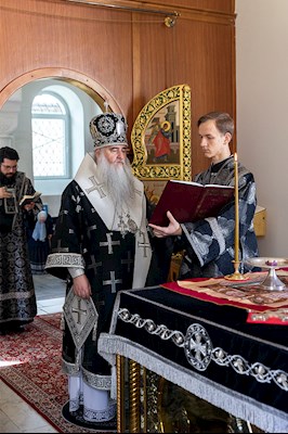 Литургия Преждеосвященных Даров на Архиерейском подворье — в храме в честь иконы Божией Матери «Утоли моя печали» г. Саратова