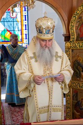 Божественная литургия на Архиерейском подворье — в храме в честь иконы Божией Матери «Утоли моя печали» г. Саратова
