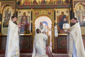 Божественная литургия на Архиерейском подворье — в храме в честь иконы Божией Матери «Утоли моя печали» г. Саратова
