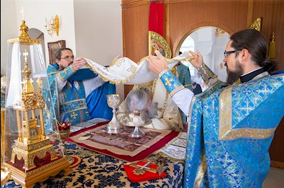 Божественная литургия на Архиерейском подворье — в храме в честь иконы Божией Матери «Утоли моя печали» г. Саратова