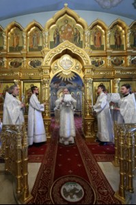 Митрополит Лонгин совершил Царские часы, Изобразительны, Великую вечерню и Крещальную литургию в Свято-Троицком кафедральном соборе Саратова