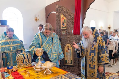 Божественная литургия в храме в честь Владимирской иконы Божией Матери с. Багаевка