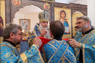 Божественная литургия в храме в честь Владимирской иконы Божией Матери с. Багаевка