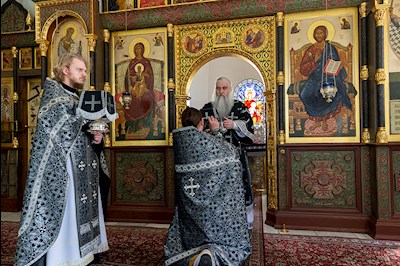 Литургия Преждеосвященных Даров на Архиерейском подворье — в храме в честь иконы Божией Матери «Утоли моя печали» г. Саратова