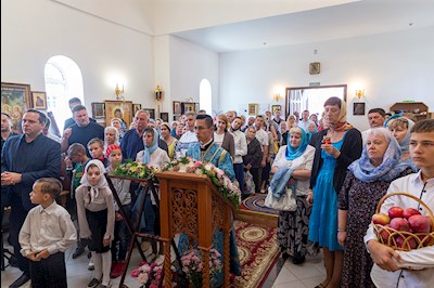 Божественная литургия в храме в честь Владимирской иконы Божией Матери с. Багаевка