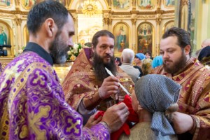 Вечерня в соединении с Литургией Василия Великого и чин умовения ног в храме в честь Покрова Пресвятой Богородицы г. Саратова