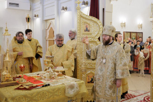 Митрополит Игнатий совершил Божественную литургию в храме в честь Владимирской иконы Божией Матери в здании Образовательного центра по развитию детского и юношеского творчества при СПДС