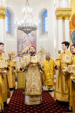 Архиереи Саратовской митрополии совершили Божественную литургию в соборном храме святителя Спиридона Тримифунтского г. Саратова