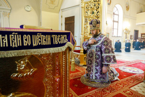 Митрополит Игнатий совершил Литургию Преждеосвященных Даров в храме святого апостола и евангелиста Иоанна Богослова при СПДС
