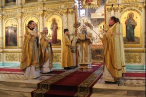 Божественная литургия в Духосошественском кафедральном соборе г. Саратова