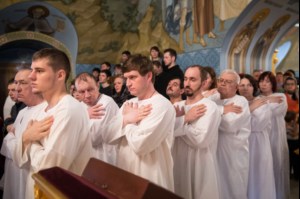 Крещальная литургия в Свято-Троицком кафедральном соборе Саратова